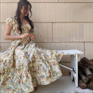 Danielle Bernstein Large Floral Dress Poplin V Neck Flower Maxi Midi L